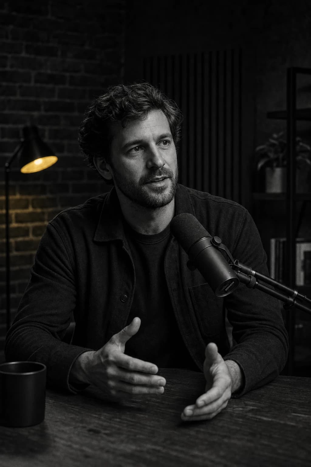 Business podcaster recording in a studio